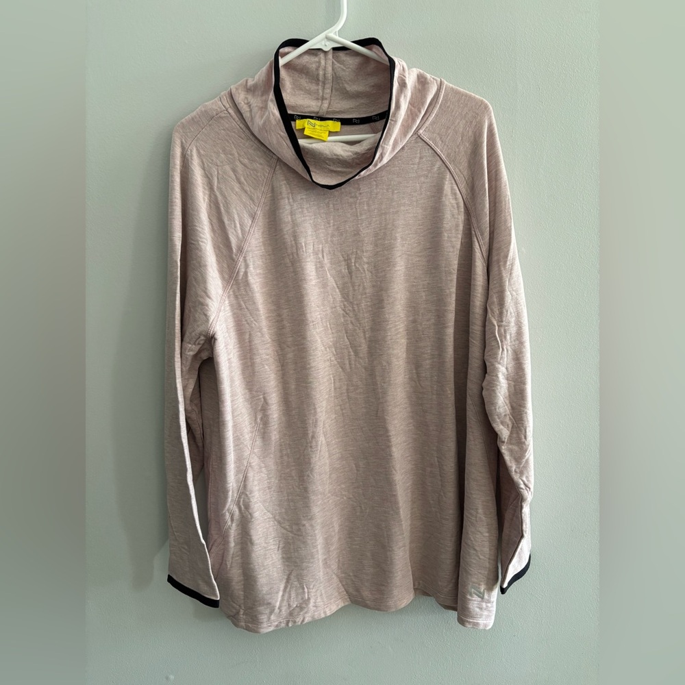 Nola Women’s Light Pink Turtleneck Long Sleeve Top with Black Accents